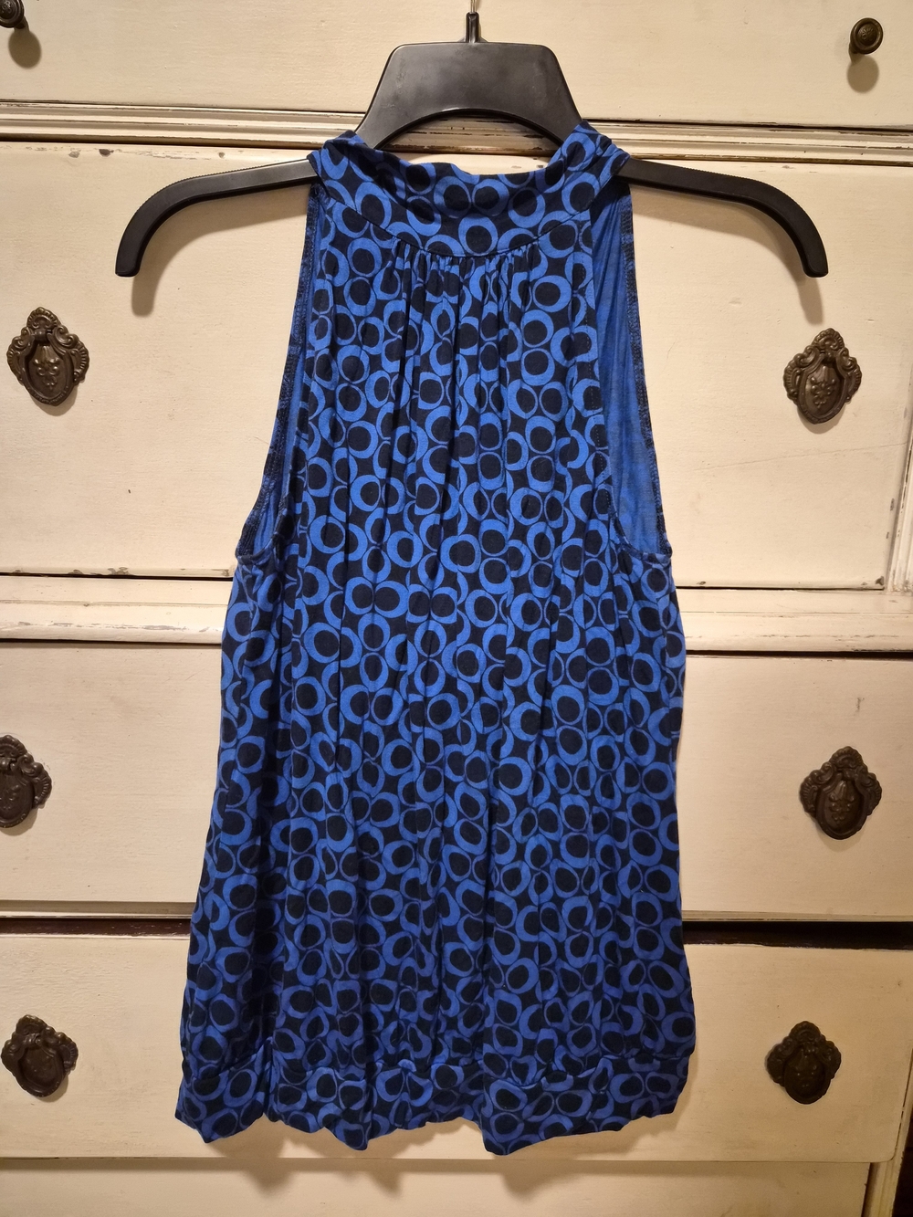 Michael Kors PM Blue Black Geometric Sleeveless Keyhole Blouse